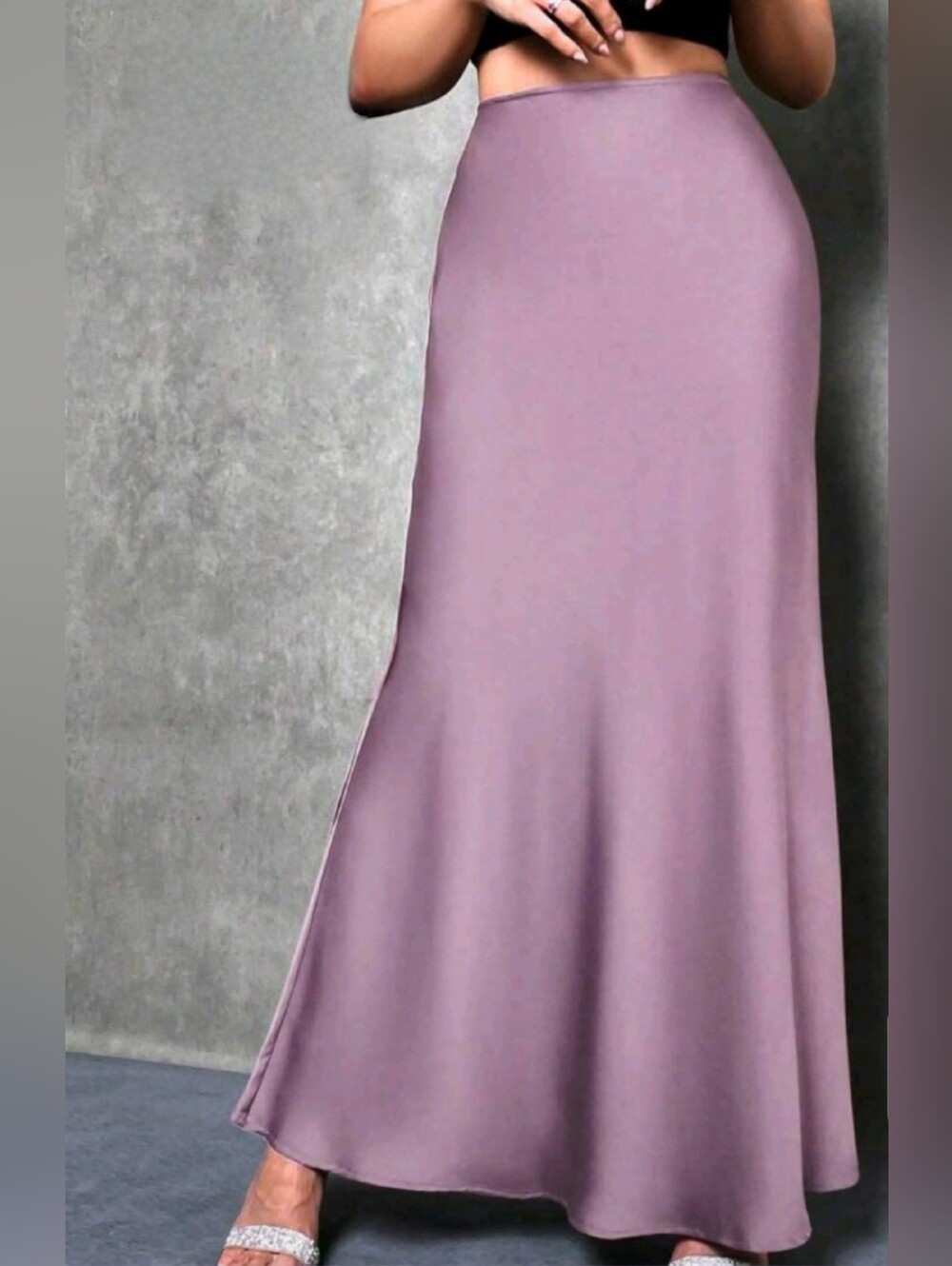 Mauve Satin High-Waist Maxi Skirt